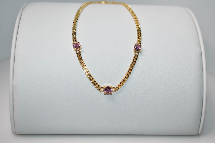Pink Gemstone Cuban Link Anklet (Adjustable) Ringz & Tingz Jewels